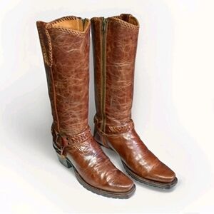 Lucchese M4657 Women's Honey Harness Tall Boots 8B Square Toe FLAW READ DESC